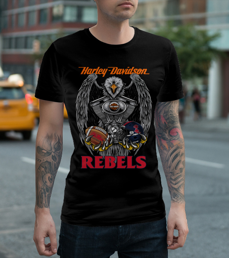 Harley Davidson Rebels Eagle Engine Football Helmet T-Shirt