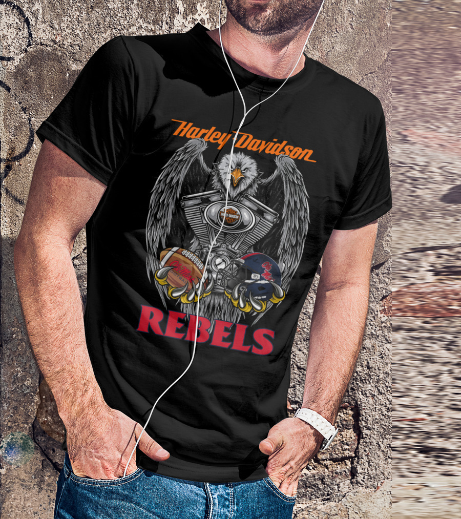 Harley Davidson Rebels Eagle Engine Football Helmet T-Shirt
