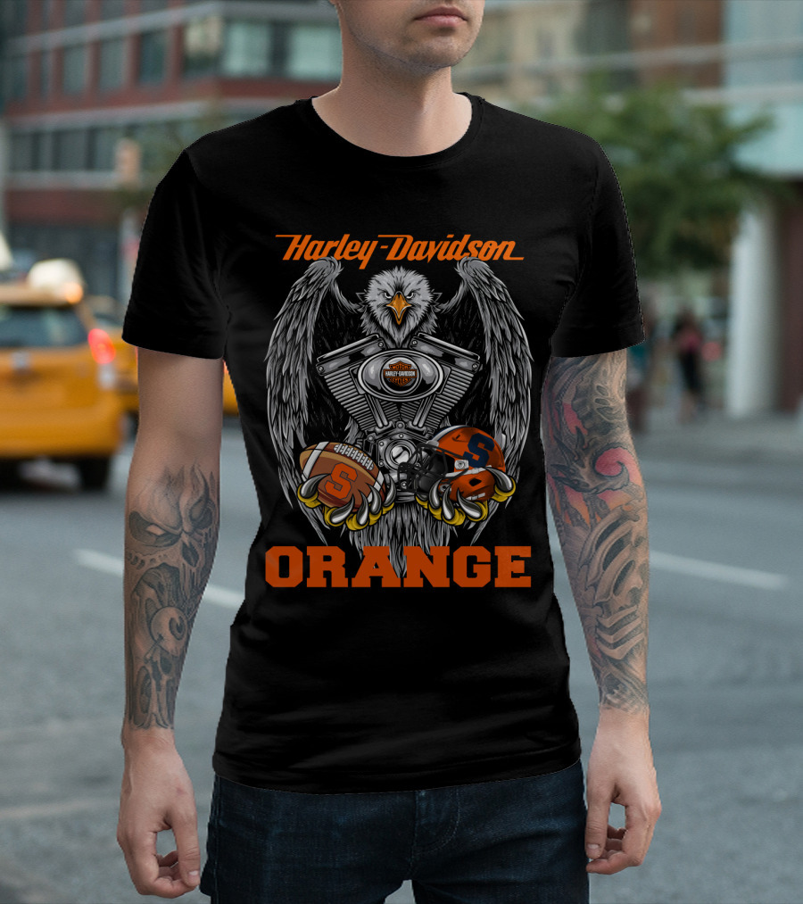 Harley Davidson Orange Eagle With Syracuse Football And Helmet T-Shirt