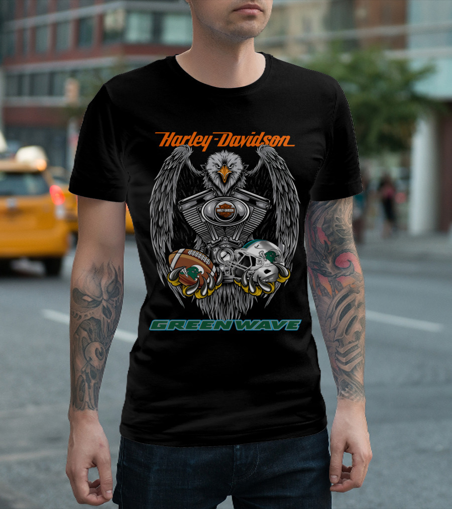 Harley Davidson Seattle Green Wave Football Eagle T-Shirt