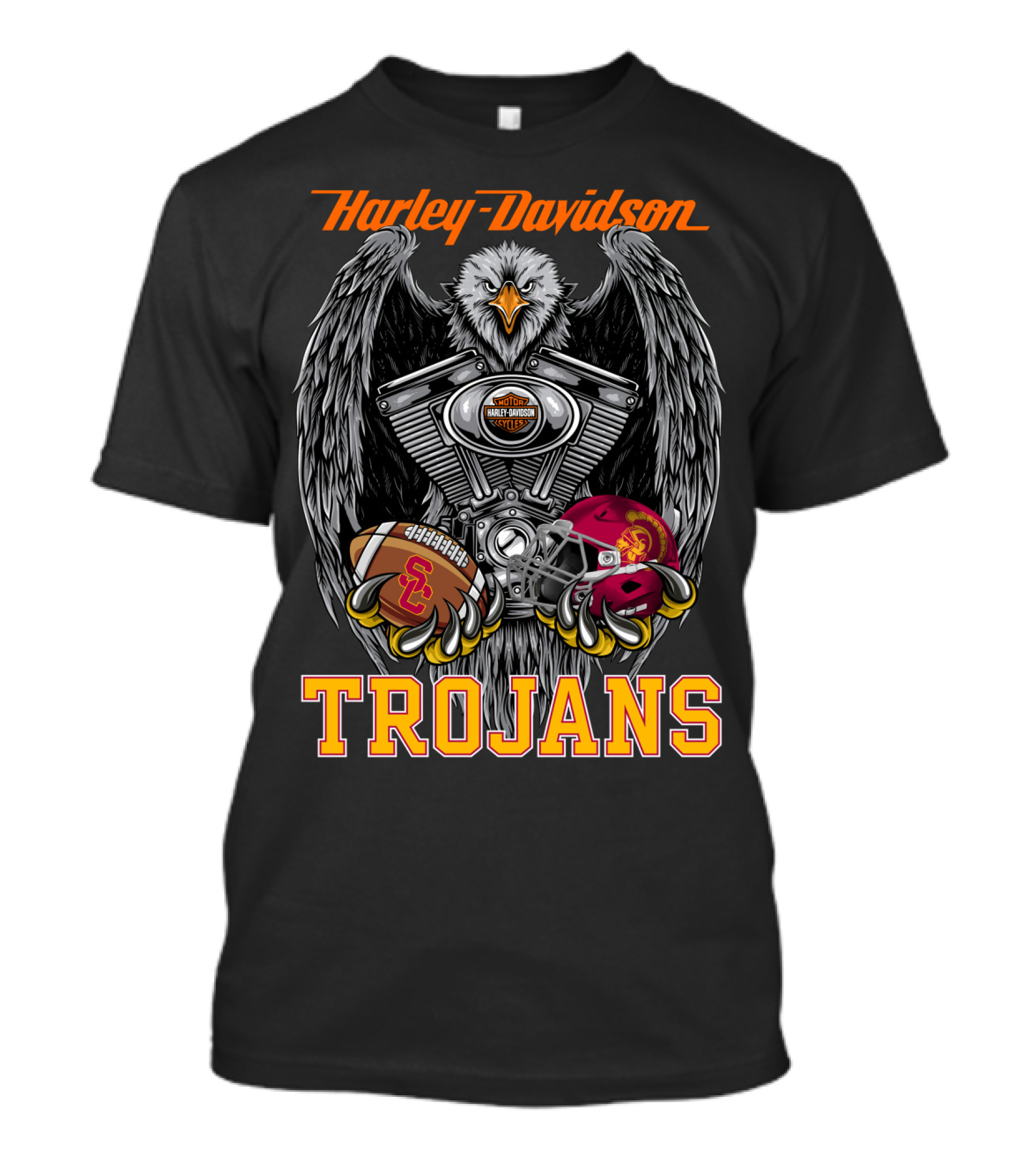 Harley Davidson Trojans Usc Football Helmet And Engine T-Shirt