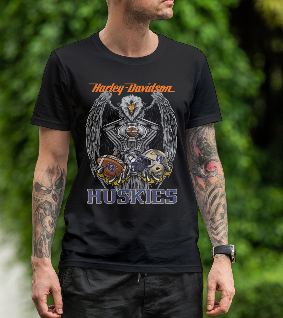 Harley Davidson Huskies Eagle Engine Football Helmet T-Shirt