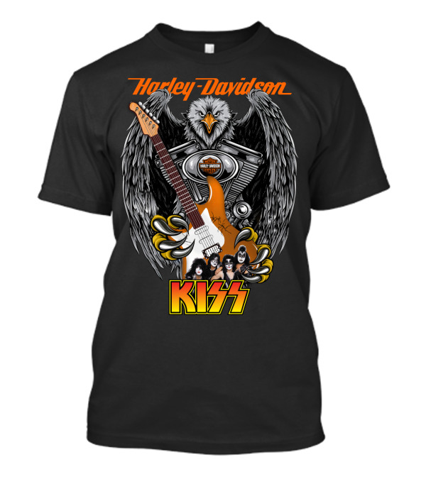 Harley Davidson Motor Cycles Kiss Band Eagle Guitar T-Shirt