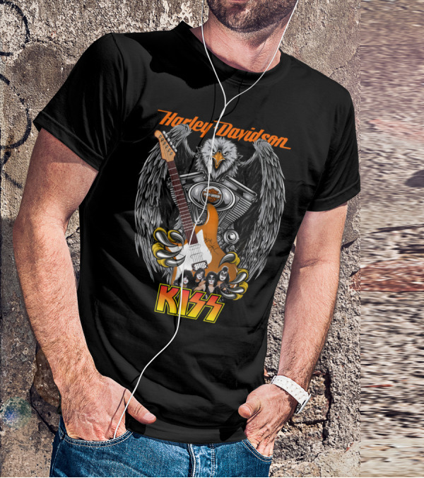 Harley Davidson Motor Cycles Kiss Band Eagle Guitar T-Shirt