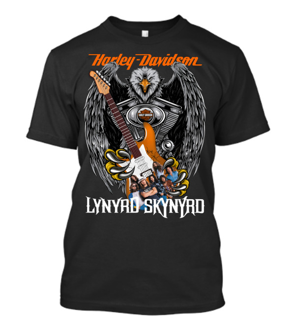Harley Davidson Eagle V-Twin Engine Lynyrd Skynyrd Band Guitar T-Shirt