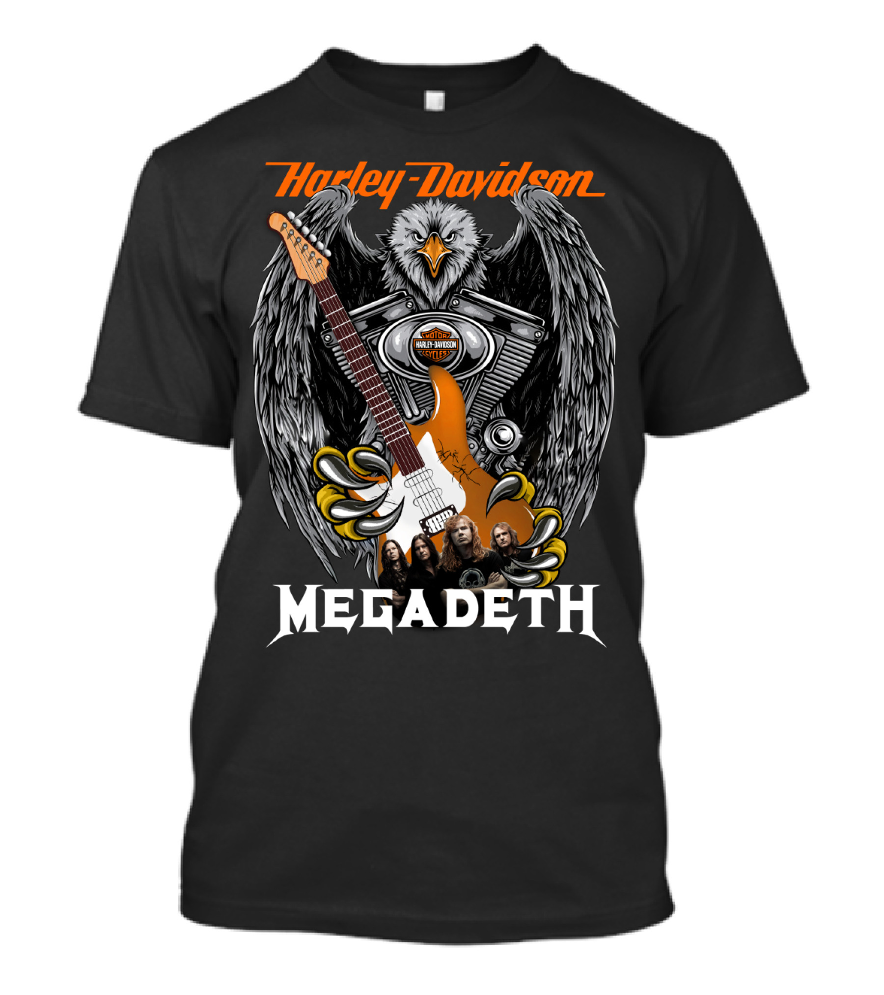 Harley Davidson Motor Cycles Megadeth Eagle Guitar T-Shirt