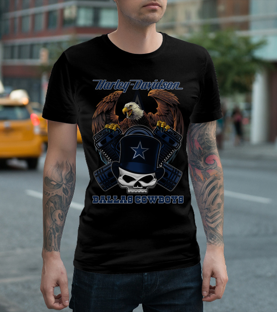 Harley Davidson Dallas Cowboys Eagle Skull Star T-Shirt