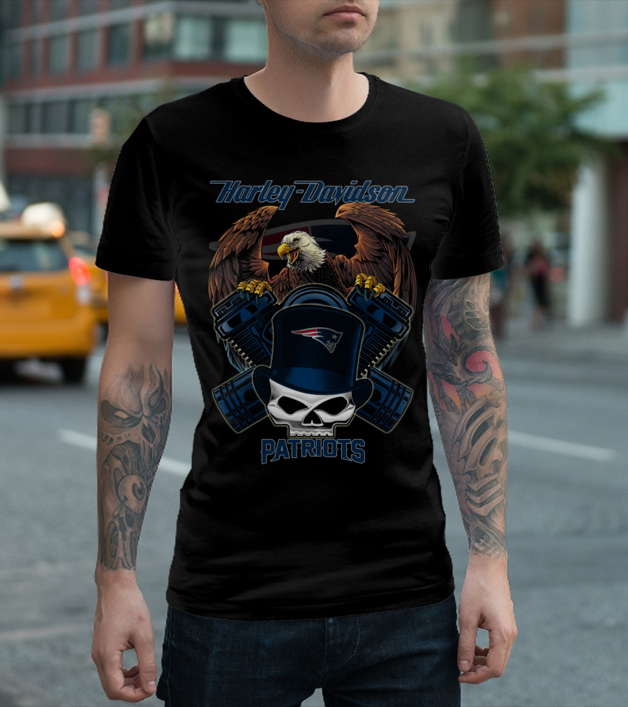 Harley Davidson Patriots Eagle And Skull Nfl Nep T-Shirt