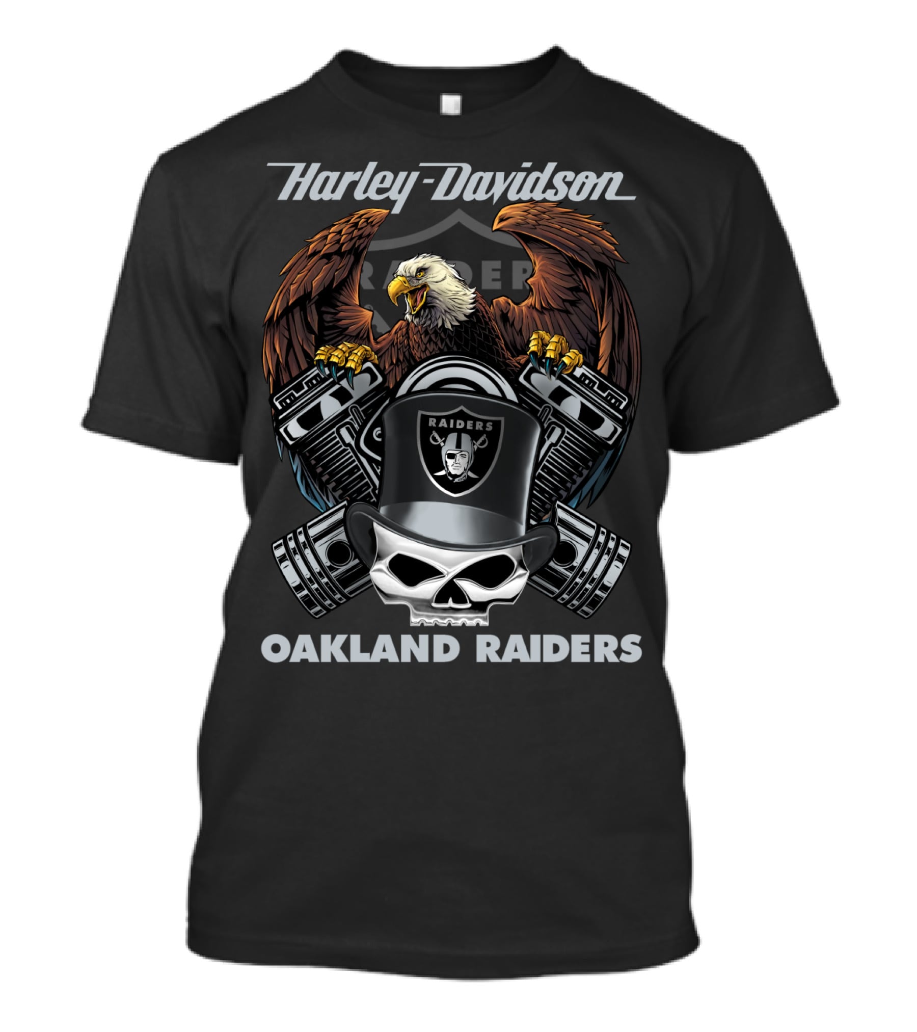 Harley Davidson Oakland Raiders Skull Eagle Motorcycle Nfl T-Shirt