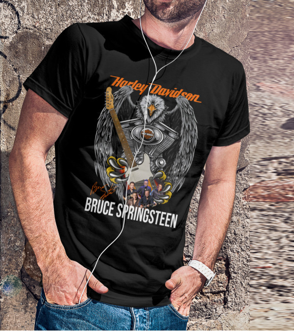 Harley Davidson Eagle Motor Bruce Springsteen Signature Guitar T-Shirt
