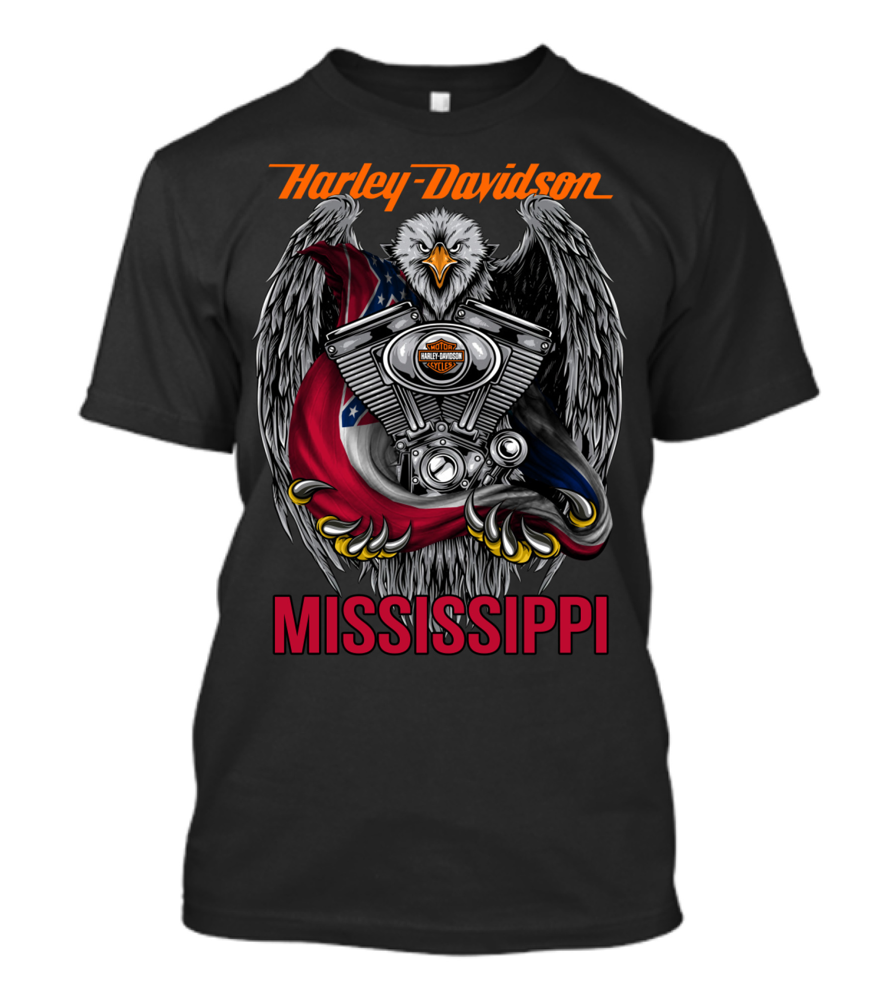 Harley Davidson Mississippi Eagle With Engine And Flag Symbol T-Shirt