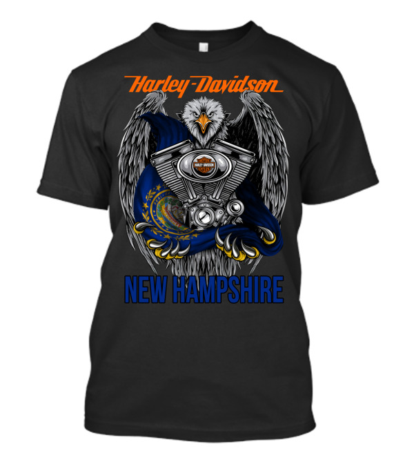Harley Davidson New Hampshire Eagle And Bike Engine T-Shirt