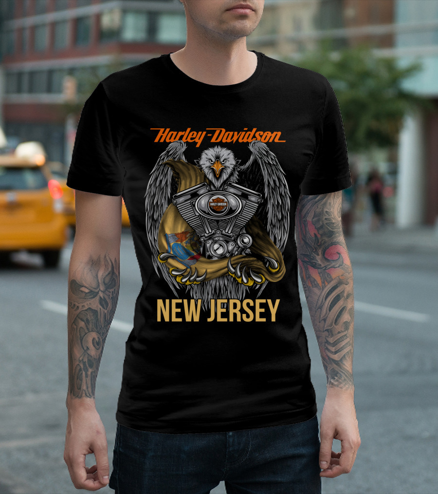 Harley Davidson New Jersey Eagle With Engine And Banner T-Shirt