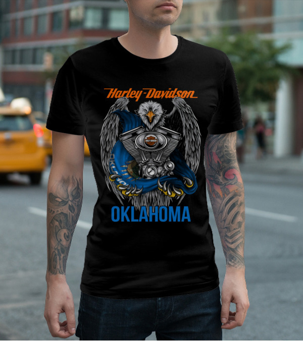 Harley Davidson Oklahoma Eagle And Engine T-Shirt