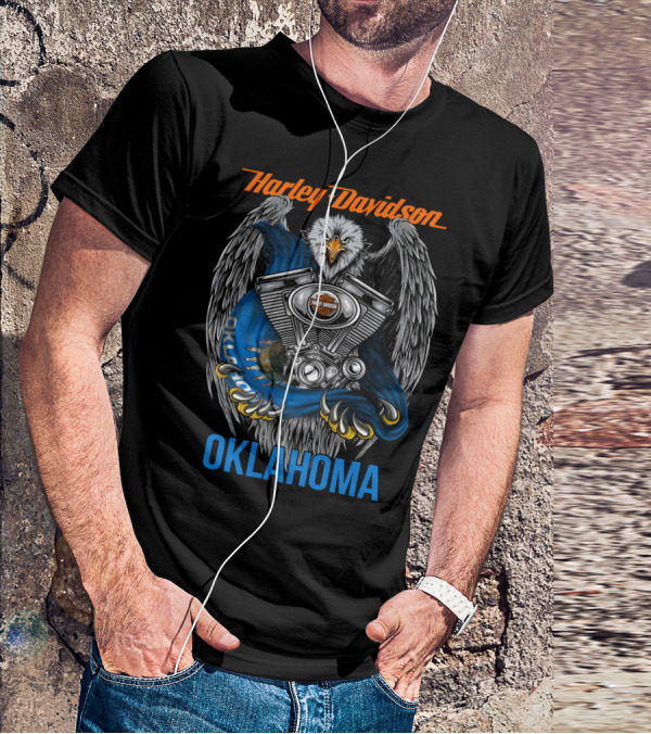 Harley Davidson Oklahoma Eagle And Engine T-Shirt