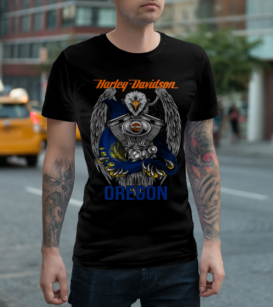 Harley Davidson Oregon Eagle Engine Flag 1899 T-Shirt