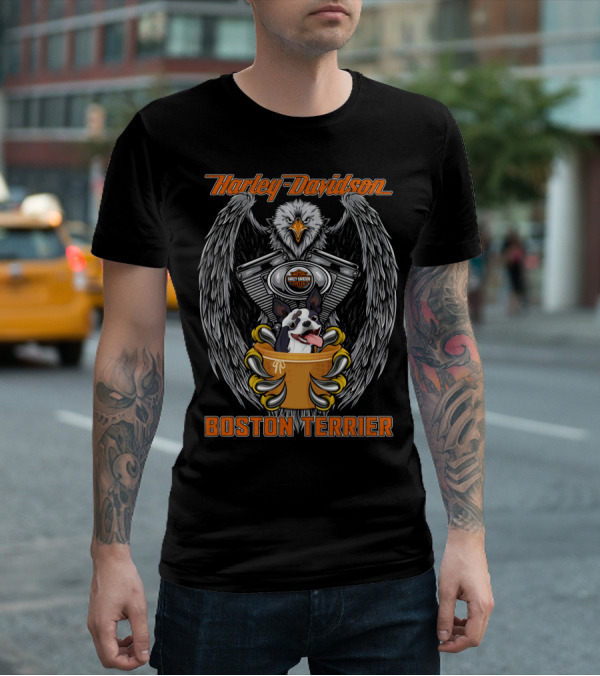 Harley Davidson Boston Terrier Eagle Engine T-Shirt