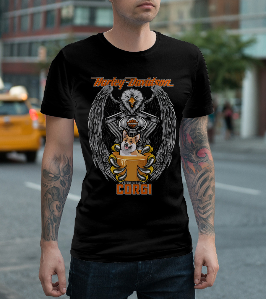 Harley Davidson Eagle Engine Corgi T-Shirt