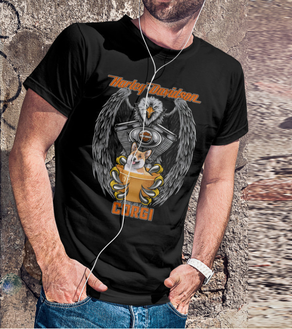 Harley Davidson Eagle Engine Corgi T-Shirt