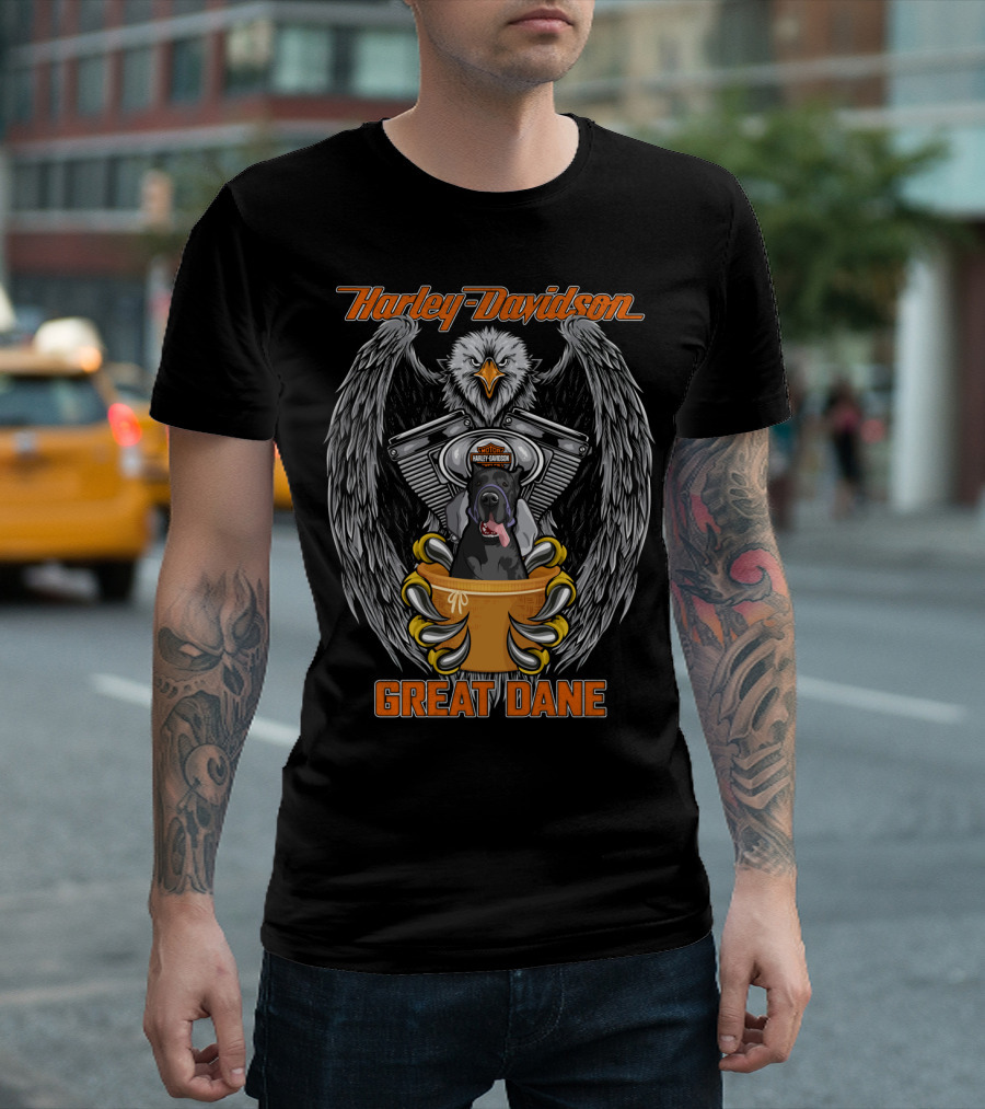 Harley Davidson Great Dane Eagle And Engine T-Shirt