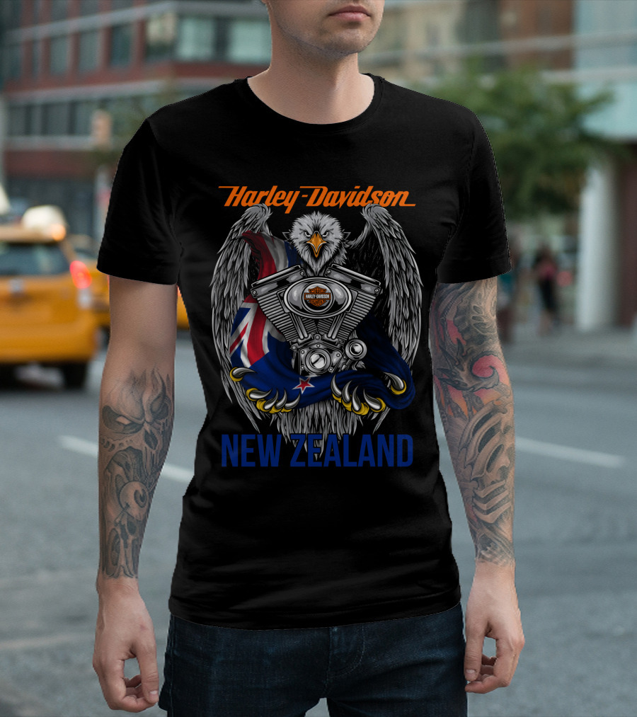 Harley Davidson New Zealand Eagle Engine Flag T-Shirt