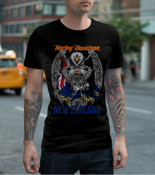 Harley Davidson New Zealand Eagle Engine Flag T-Shirt