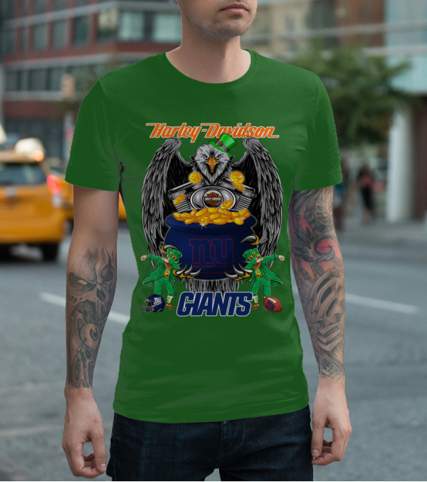 Harley Davidson Eagles And Leprechauns New York Giants Nfl Football T-Shirt