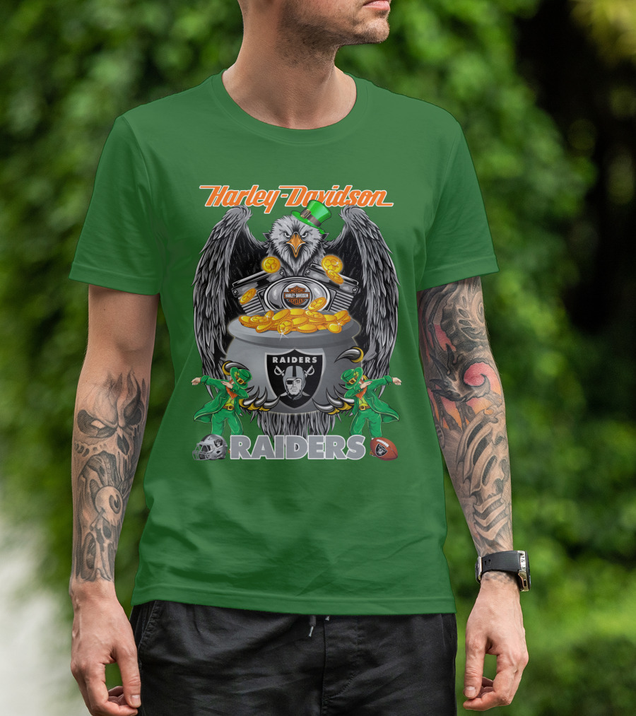 Harley Davidson Raiders Nfl Oakland Raiders Eagle Pot Of Gold T-Shirt