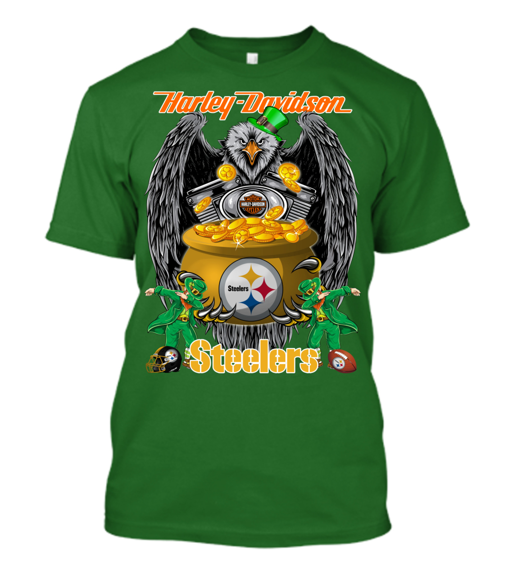 Harley Davidson Steelers Eagle Leprechaun Gold Nfl Pittsburgh T-Shirt
