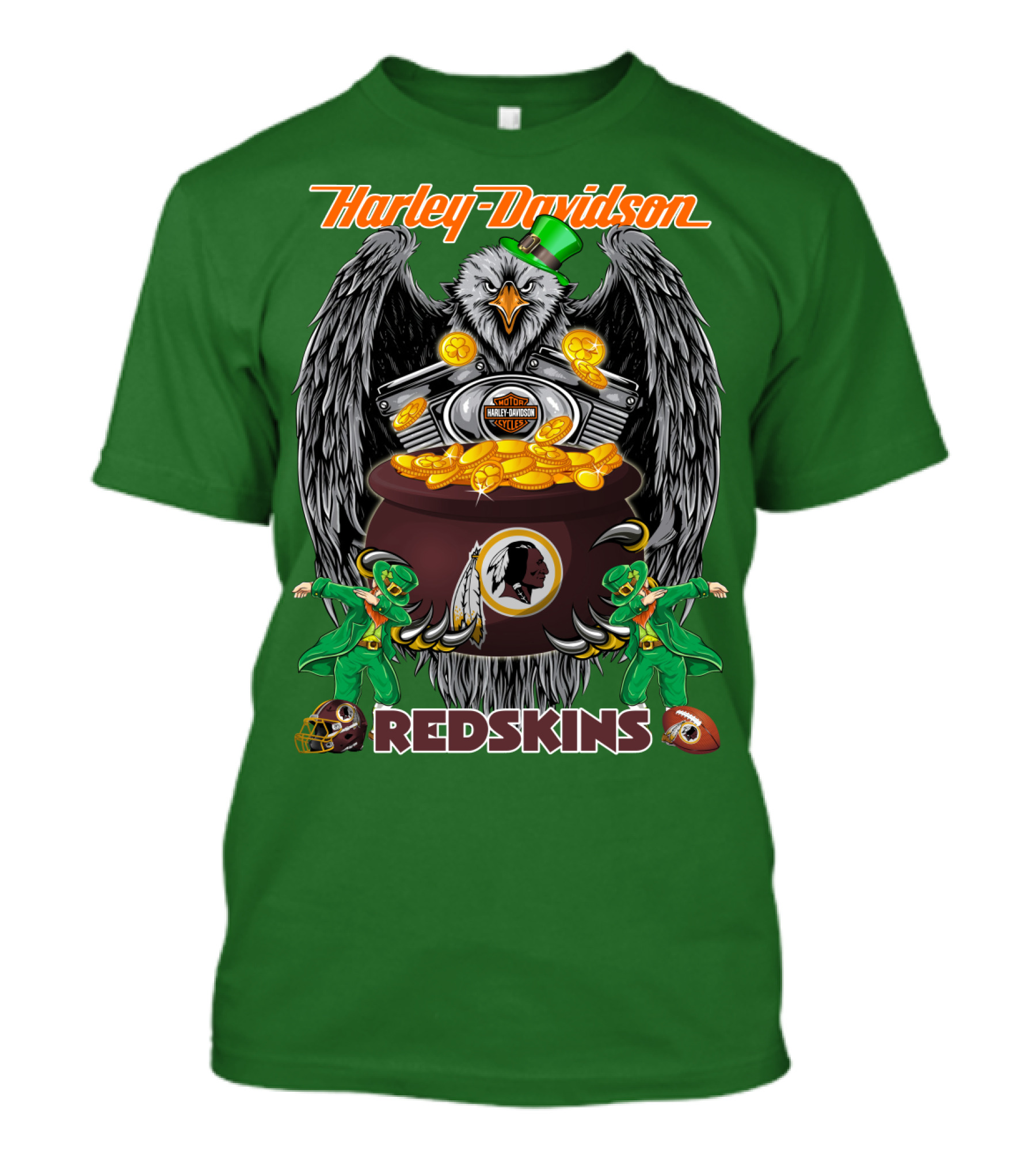 Harley Davidson Redskins Nfl Washington Redskins 46 Eagle Pot Of Gold Leprechauns T-Shirt