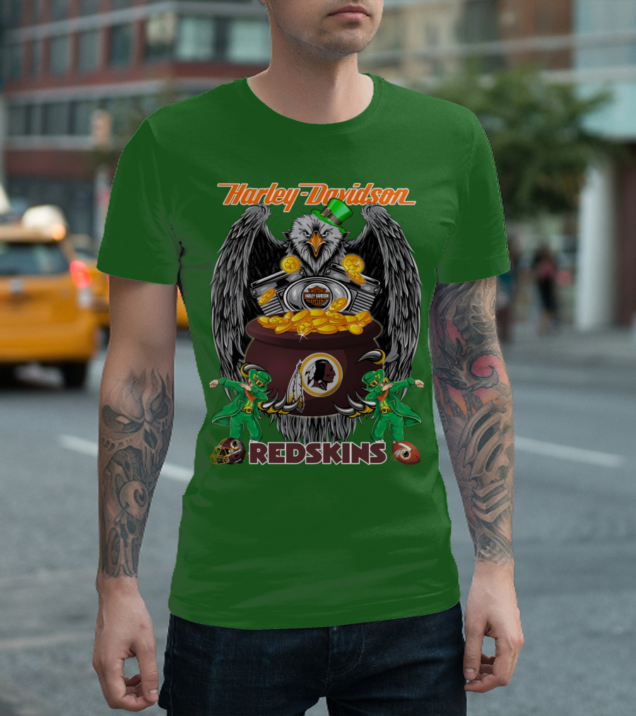 Harley Davidson Redskins Nfl Washington Redskins 46 Eagle Pot Of Gold Leprechauns T-Shirt