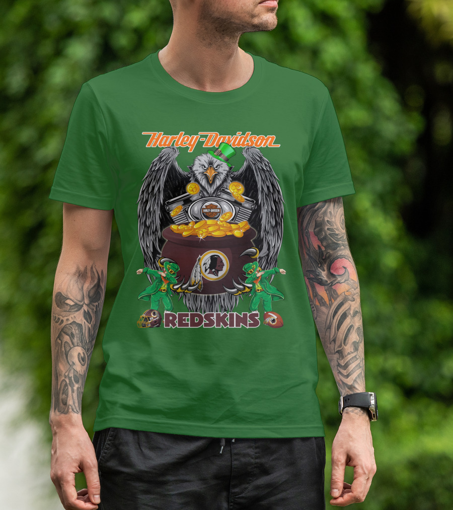 Harley Davidson Redskins Nfl Washington Redskins 46 Eagle Pot Of Gold Leprechauns T-Shirt