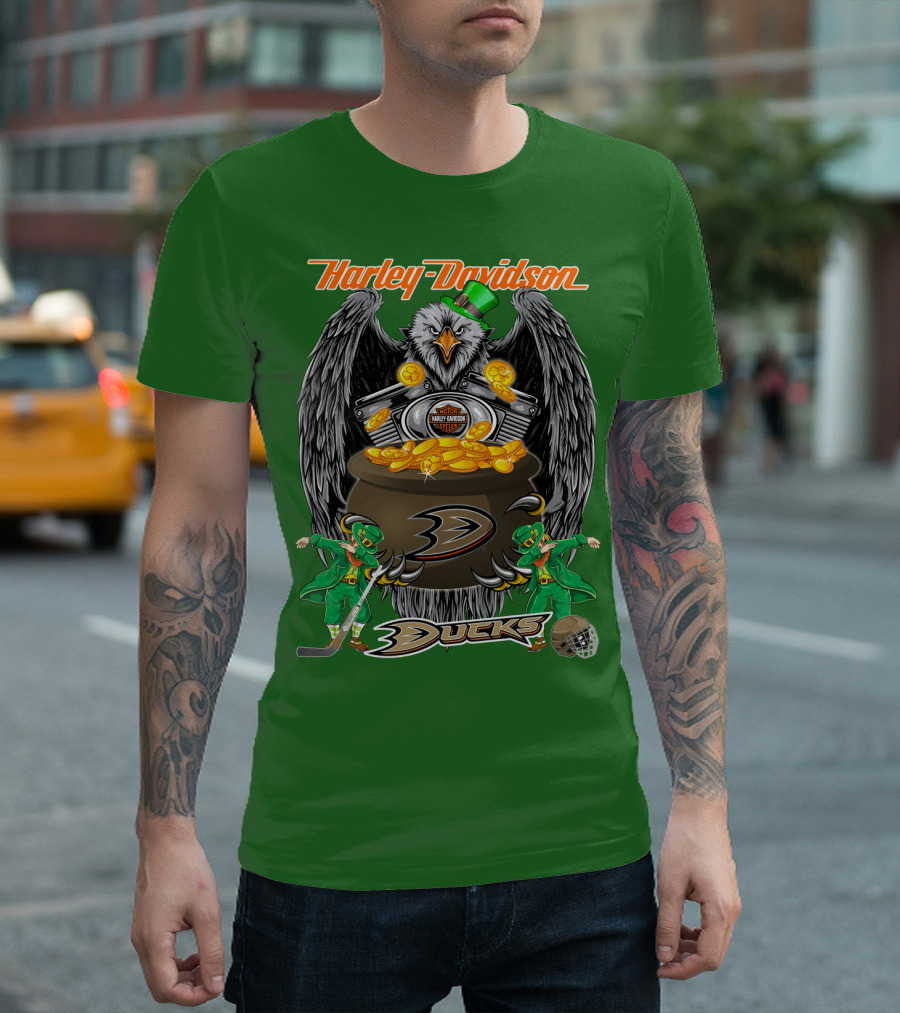 Harley Davidson Anaheim Ducks Nhl Eagles And Leprechauns T-Shirt