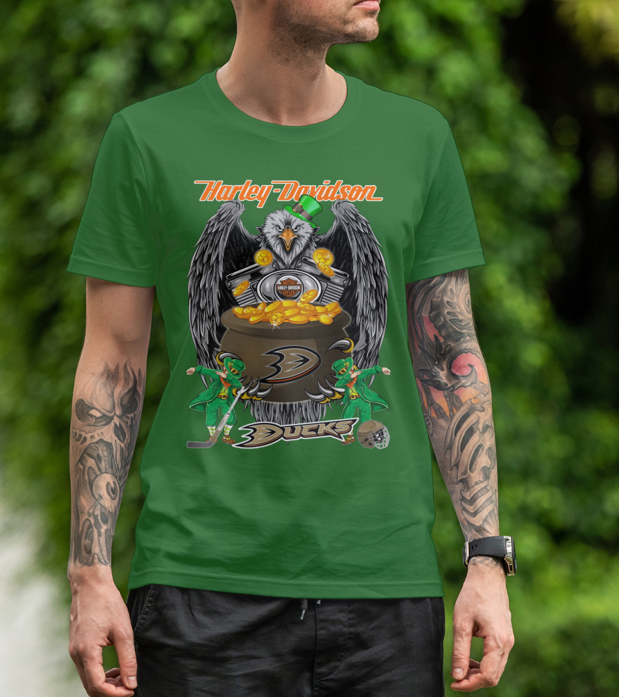 Harley Davidson Anaheim Ducks Nhl Eagles And Leprechauns T-Shirt