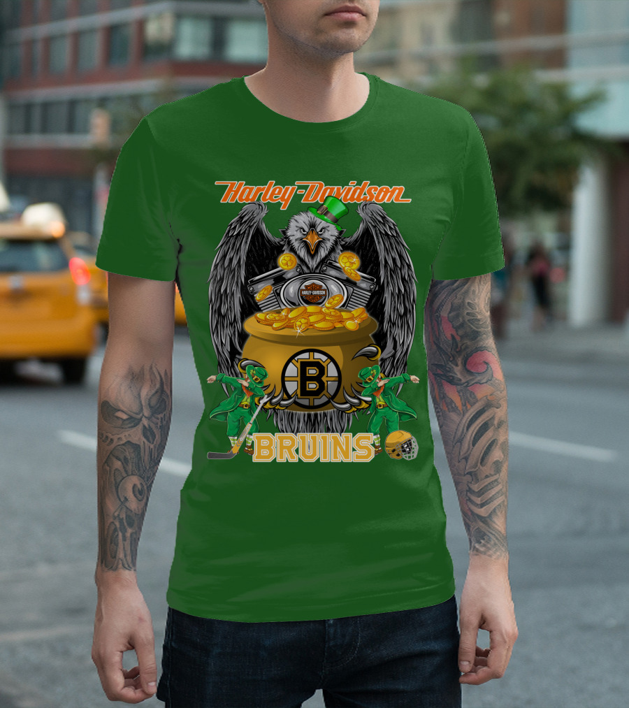 Harley Davidson Bruins St. Patrick's Day Coin Pot Hockey T-Shirt