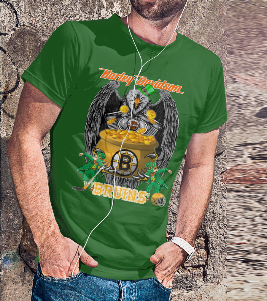 Harley Davidson Bruins St. Patrick's Day Coin Pot Hockey T-Shirt