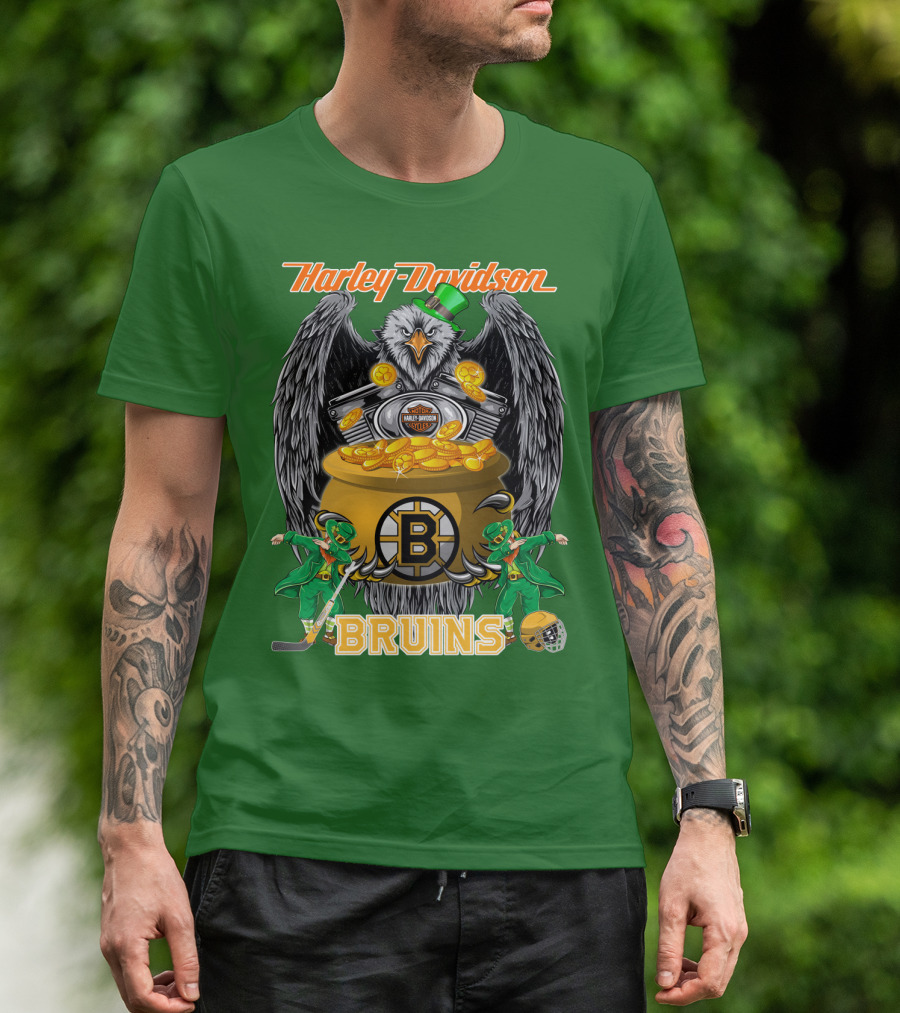 Harley Davidson Bruins St. Patrick's Day Coin Pot Hockey T-Shirt
