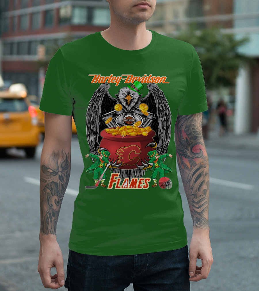 Harley Davidson Nhl Calgary Flames Eagle Pot Of Gold T-Shirt