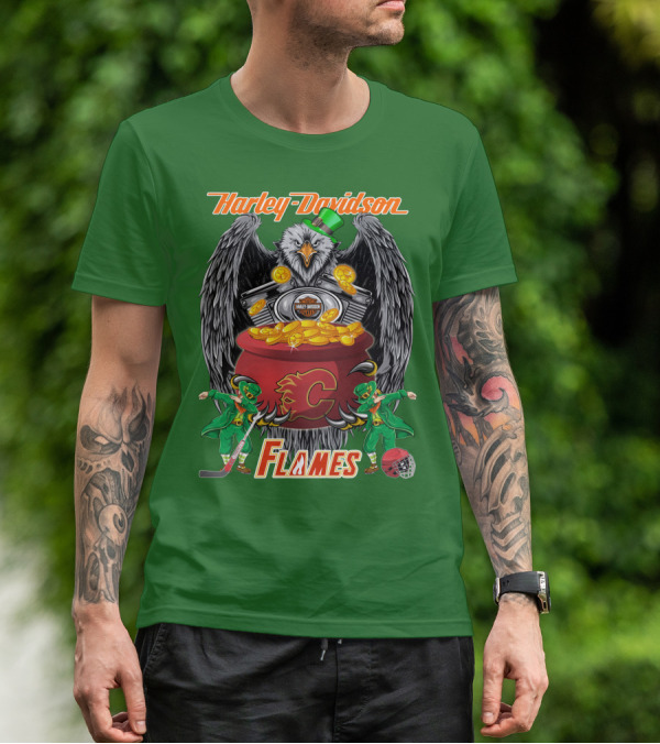 Harley Davidson Nhl Calgary Flames Eagle Pot Of Gold T-Shirt