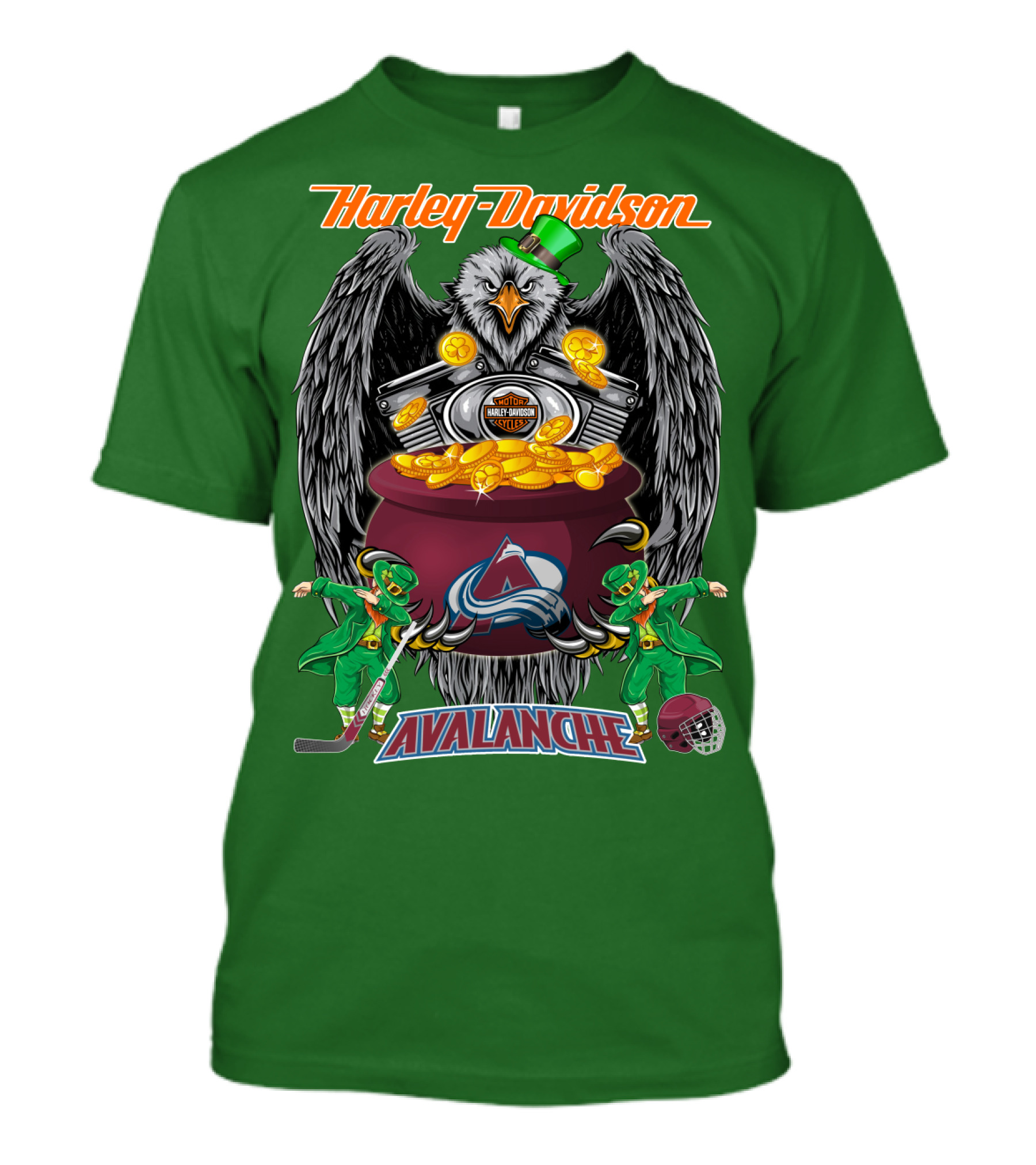 Harley Davidson Nhl Colorado Avalanche Eagle Leprechaun Hockey T-Shirt