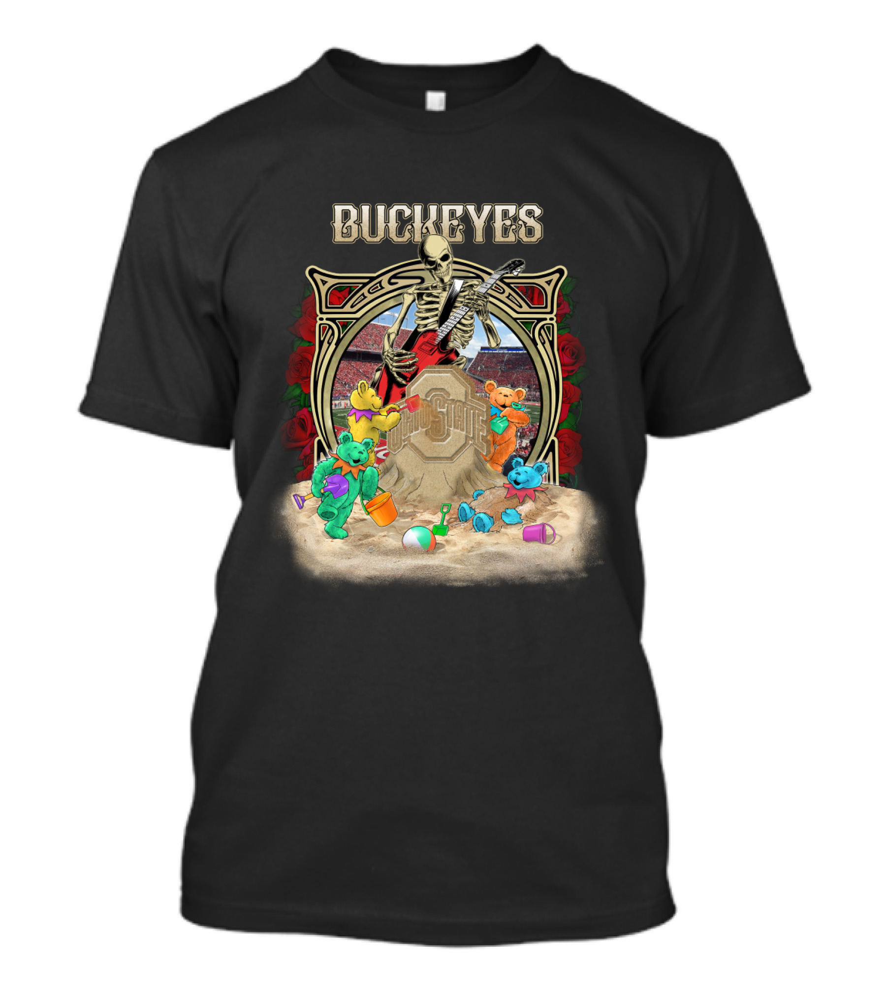 Buckeyes Ncaa Skeleton Bears Roses Stadium T-Shirt