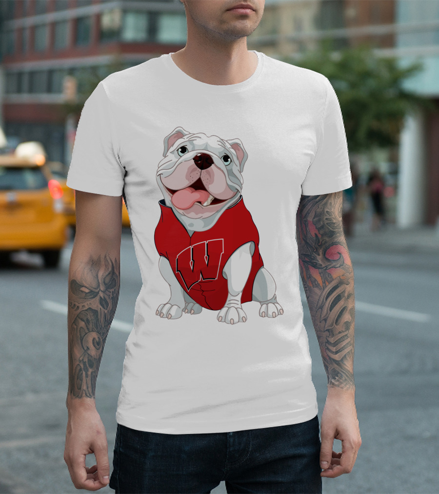 Wisconsin Badgers Bulldog In Red Sweater With W T-Shirt