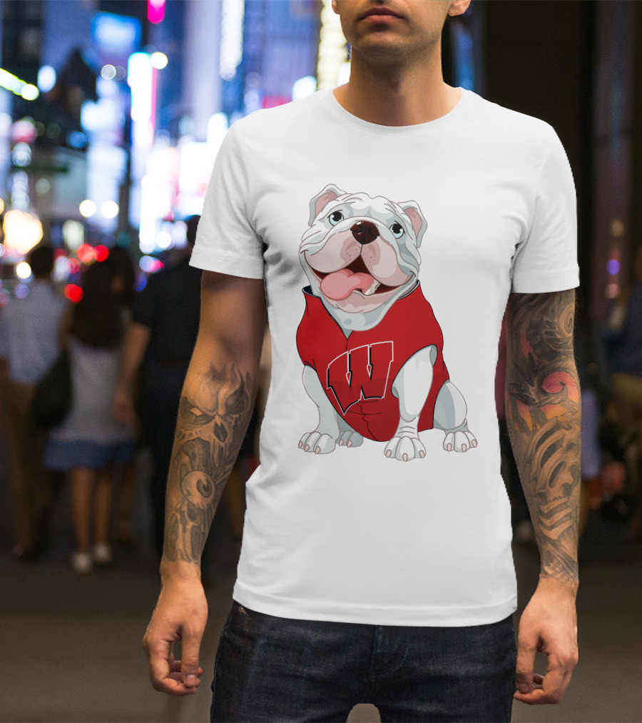 Wisconsin Badgers Bulldog In Red Sweater With W T-Shirt