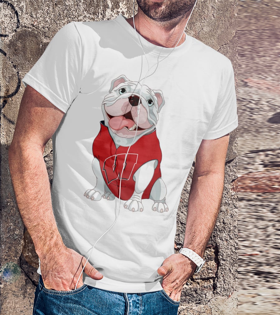 Wisconsin Badgers Bulldog In Red Sweater With W T-Shirt