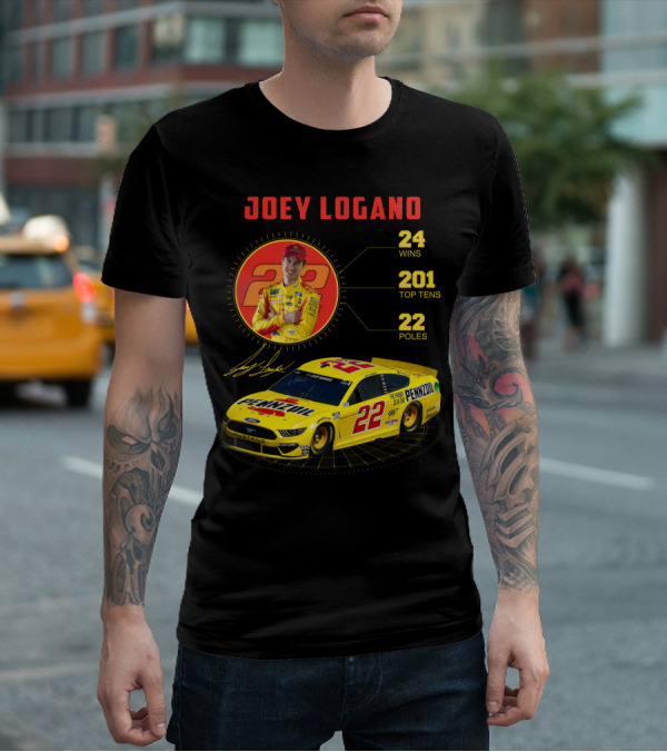 Joey Logano 22 Pennzoil Racing Stats 24 Wins 201 Top Tens 22 Poles T-Shirt