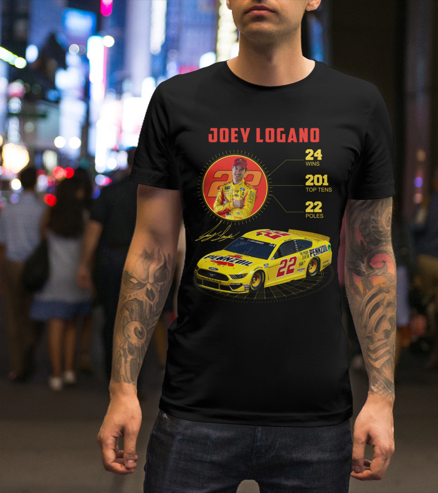 Joey Logano 22 Pennzoil Racing Stats 24 Wins 201 Top Tens 22 Poles T-Shirt