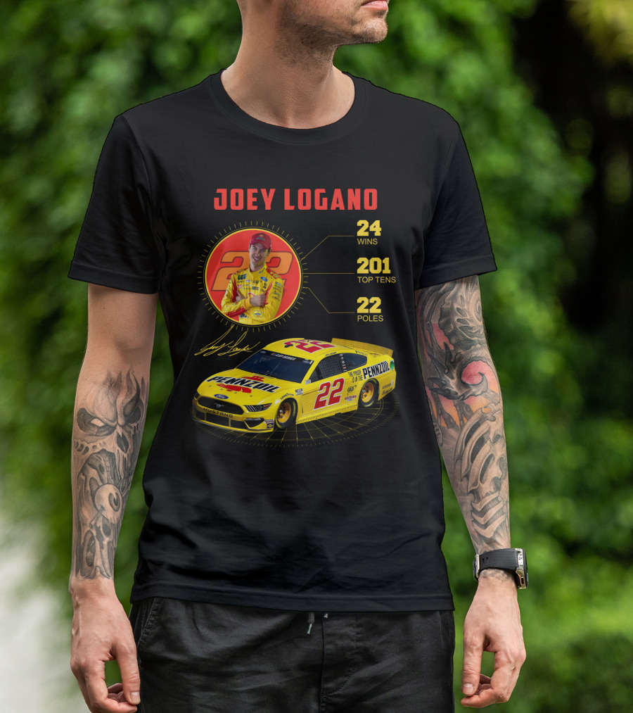 Joey Logano 22 Pennzoil Racing Stats 24 Wins 201 Top Tens 22 Poles T-Shirt