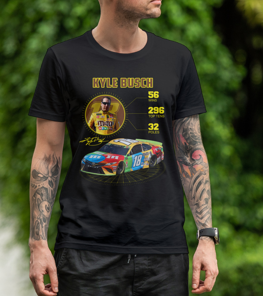 Kyle Busch M&M's 18 Toyota 56 Wins 296 Top Tens 32 Poles T-Shirt