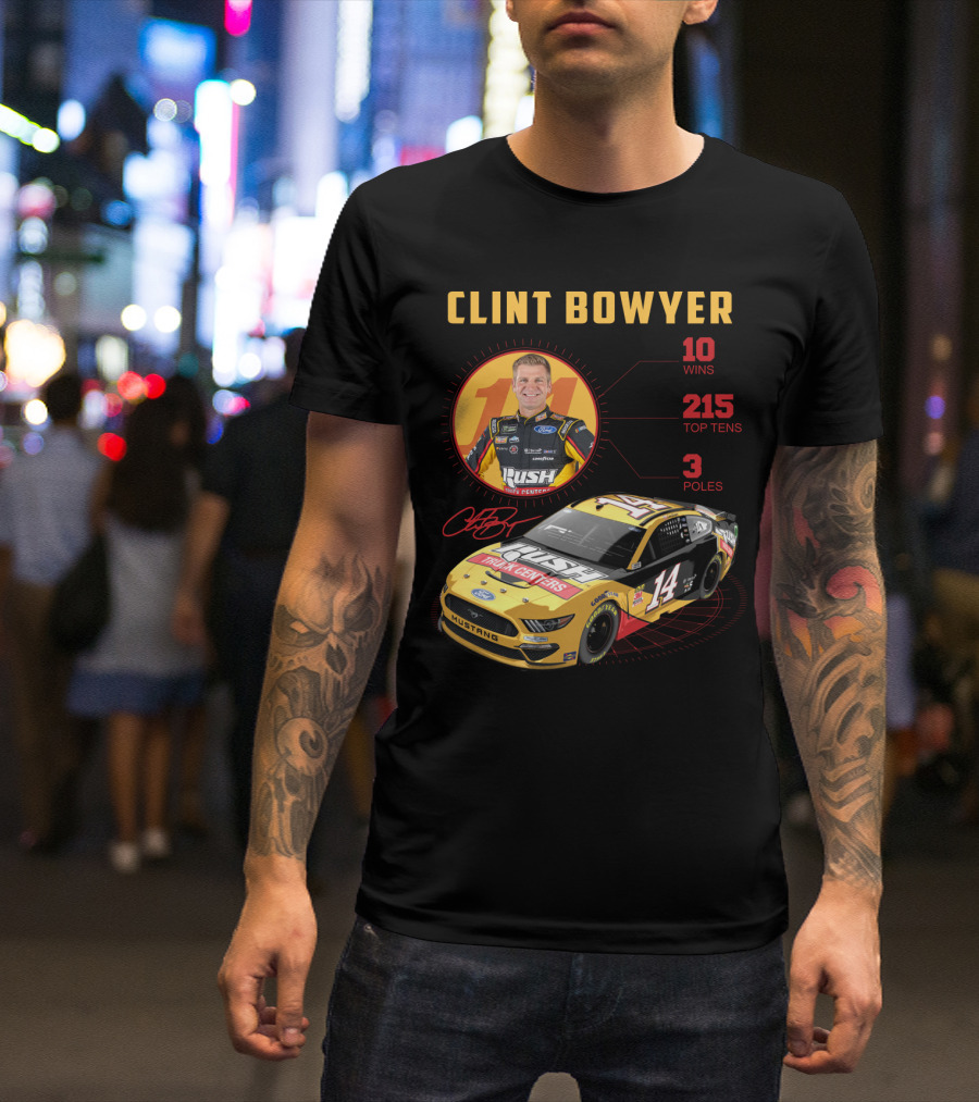 Clint Bowyer 14 Ford Mustang Racing Stats 10 Wins 215 Top Tens 3 Poles T-Shirt