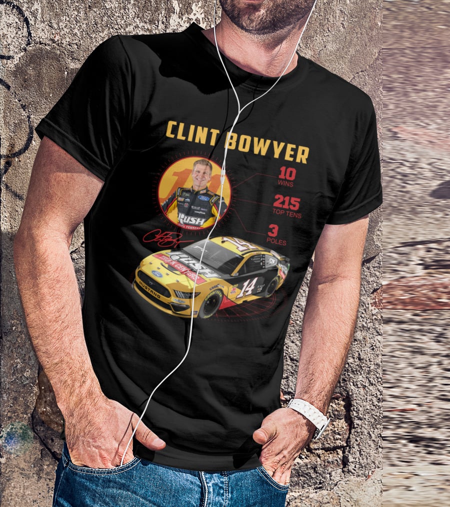 Clint Bowyer 14 Ford Mustang Racing Stats 10 Wins 215 Top Tens 3 Poles T-Shirt